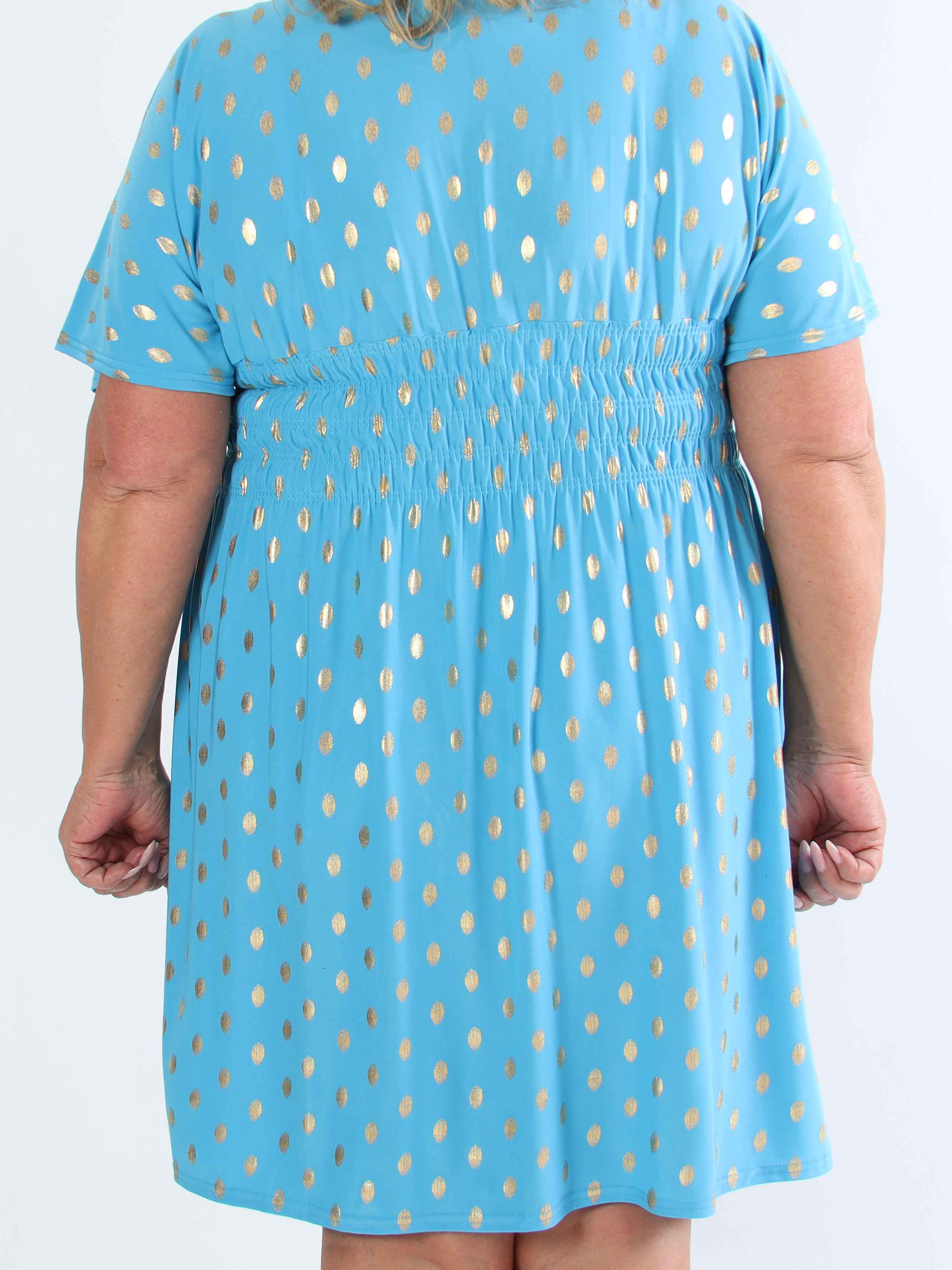 Pams Dot Short - Plus size elastisk kjole med guld prikker